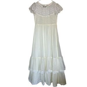 White Tiered Ruffled Vintage Sundress with Bib Collar size 8